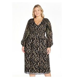 Sofia Jeans Women's Empire Dress Long Sleeves Mid Calf Length XXL Leopard 0078